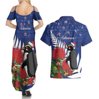 New Zealand Christmas In July Couples Matching Summer Maxi Dress and Hawaiian Shirt Fiordland Penguin With Pohutukawa Flower LT14 - Polynesian Pride