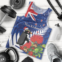 New Zealand Christmas In July Men Tank Top Fiordland Penguin With Pohutukawa Flower LT14 - Polynesian Pride