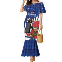 New Zealand Christmas In July Mermaid Dress Fiordland Penguin With Pohutukawa Flower LT14 Women Blue - Polynesian Pride