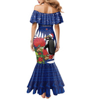 New Zealand Christmas In July Mermaid Dress Fiordland Penguin With Pohutukawa Flower LT14 - Polynesian Pride