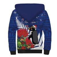 New Zealand Christmas In July Sherpa Hoodie Fiordland Penguin With Pohutukawa Flower LT14 - Polynesian Pride