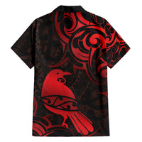 New Zealand Tui Bird Family Matching Short Sleeve Bodycon Dress and Hawaiian Shirt Aotearoa Maori Pattern - Red LT14 - Polynesian Pride