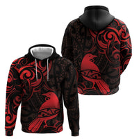 New Zealand Tui Bird Hoodie Aotearoa Maori Pattern - Red