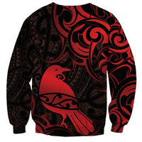 New Zealand Tui Bird Sweatshirt Aotearoa Maori Pattern - Red
