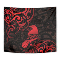 New Zealand Tui Bird Tapestry Aotearoa Maori Pattern - Red