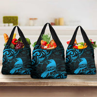 New Zealand Tui Bird Grocery Bag Aotearoa Maori Pattern - Blue