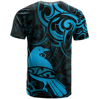 New Zealand Tui Bird T Shirt Aotearoa Maori Pattern - Blue