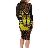 Kia Orana Kuki Airani Family Matching Long Sleeve Bodycon Dress and Hawaiian Shirt Cook Islands Tangaroa God Tatau Gold