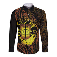 Kia Orana Kuki Airani Long Sleeve Button Shirt Cook Islands Tangaroa God Tatau Gold