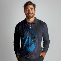 Kia Orana Kuki Airani Long Sleeve Polo Shirt Cook Islands Tangaroa God Tatau Purple