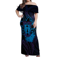 Kia Orana Kuki Airani Off Shoulder Maxi Dress Cook Islands Tangaroa God Tatau Purple