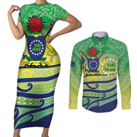 Te Maeva Nui Cook Islands Couples Matching Short Sleeve Bodycon Dress and Long Sleeve Button Shirt 60th Independence Anniversary Proud