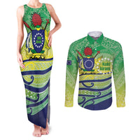 Te Maeva Nui Cook Islands Couples Matching Tank Maxi Dress and Long Sleeve Button Shirt 60th Independence Anniversary Proud