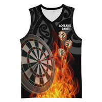 Personalised Aotearoa Darts Basketball Jersey Maori Koru Flaming Dartboard LT14 Unisex Black - Polynesian Pride
