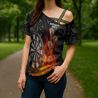 Personalised Aotearoa Darts Cross Shoulder Shirt Maori Koru Flaming Dartboard LT14 - Polynesian Pride