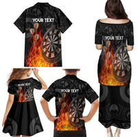 Personalised Aotearoa Darts Family Matching Puletasi and Hawaiian Shirt Maori Koru Flaming Dartboard LT14 - Polynesian Pride