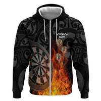 Personalised Aotearoa Darts Hoodie Maori Koru Flaming Dartboard