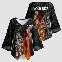 Personalised Aotearoa Darts Kimono Sleeve Blouse Maori Koru Flaming Dartboard - Polynesian Pride