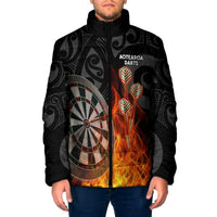 Personalised Aotearoa Darts Padded Jacket Maori Koru Flaming Dartboard LT14 Men Black - Polynesian Pride