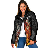 Personalised Aotearoa Darts Padded Jacket Maori Koru Flaming Dartboard LT14 Women Black - Polynesian Pride