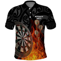 Personalised Aotearoa Darts Polo Shirt Maori Koru Flaming Dartboard