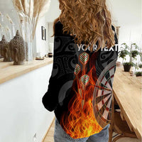 Personalised Aotearoa Darts Women Casual Shirt Maori Koru Flaming Dartboard