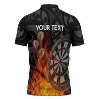 Personalised Aotearoa Darts Zipper Polo Shirt Maori Koru Flaming Dartboard - Polynesian Pride