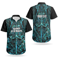 Maori Language Week Personalised Couples Matching Off Shoulder Short Dress and Hawaiian Shirt Kia Mau Ki To Ukaipo Paua Shell Color LT14 - Polynesian Pride