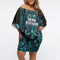 Maori Language Week Personalised Off Shoulder Short Dress Kia Mau Ki To Ukaipo Paua Shell Color LT14 Women Turquoise - Polynesian Pride