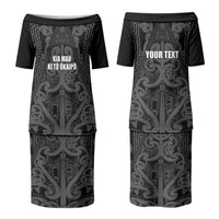 Maori Language Week Personalised Couples Matching Puletasi and Long Sleeve Button Shirt Kia Mau Ki To Ukaipo Grey Color LT14 - Polynesian Pride