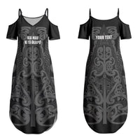 Maori Language Week Personalised Couples Matching Summer Maxi Dress and Long Sleeve Button Shirt Kia Mau Ki To Ukaipo Grey Color LT14 - Polynesian Pride