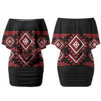 Aotearoa Atua Tumatauenga Personalised Couples Matching Off Shoulder Short Dress and Hawaiian Shirt Maori God Of War Taniko Motifs LT14 - Polynesian Pride