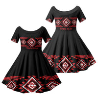 Aotearoa Atua Tumatauenga Personalised Family Matching Off Shoulder Maxi Dress and Hawaiian Shirt Maori God Of War Taniko Motifs LT14 Daughter's Dress Red - Polynesian Pride