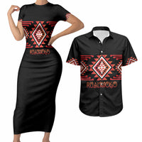 Aotearoa Atua Ruaumoko Personalised Couples Matching Short Sleeve Bodycon Dress and Hawaiian Shirt Maori Powerful God Taniko Motifs LT14 Orange - Polynesian Pride