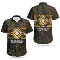 Aotearoa Atua Mahuika Personalised Couples Matching Off Shoulder Short Dress and Hawaiian Shirt Maori Goddess Of Fire Taniko Motifs LT14 - Polynesian Pride