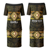 Aotearoa Atua Mahuika Personalised Couples Matching Puletasi and Long Sleeve Button Shirt Maori Goddess Of Fire Taniko Motifs LT14 - Polynesian Pride