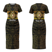 Aotearoa Atua Mahuika Personalised Couples Matching Short Sleeve Bodycon Dress and Long Sleeve Button Shirt Maori Goddess Of Fire Taniko Motifs LT14 - Polynesian Pride
