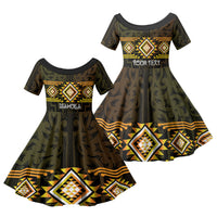 Aotearoa Atua Mahuika Personalised Family Matching Mermaid Dress and Hawaiian Shirt Maori Goddess Of Fire Taniko Motifs LT14 Daughter's Dress Yellow - Polynesian Pride