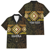 Aotearoa Atua Mahuika Personalised Family Matching Short Sleeve Bodycon Dress and Hawaiian Shirt Maori Goddess Of Fire Taniko Motifs LT14 Dad's Shirt - Short Sleeve Yellow - Polynesian Pride