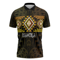 Aotearoa Atua Mahuika Personalised Zipper Polo Shirt Maori Goddess Of Fire Taniko Motifs LT14 Yellow - Polynesian Pride