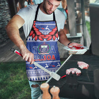 Toa Samoa Rugby Christmas Apron Ula Fala Samoan Pattern Blue - Polynesian Pride