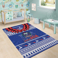 Toa Samoa Rugby Christmas Area Rug Ula Fala Samoan Pattern Blue - Polynesian Pride