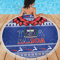 Toa Samoa Rugby Christmas Beach Blanket Ula Fala Samoan Pattern Blue - Polynesian Pride