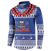 Personalised Toa Samoa Rugby Christmas Button Sweatshirt Ula Fala Samoan Pattern Blue - undefined