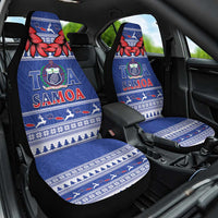 Toa Samoa Rugby Christmas Car Seat Cover Ula Fala Samoan Pattern Blue - Polynesian Pride