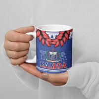 Toa Samoa Rugby Christmas Ceramic Mug Ula Fala Samoan Pattern Blue - Polynesian Pride