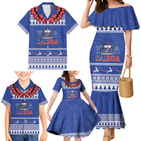 Personalised Toa Samoa Rugby Christmas Family Matching Mermaid Dress and Hawaiian Shirt Ula Fala Samoan Pattern Blue - Polynesian Pride