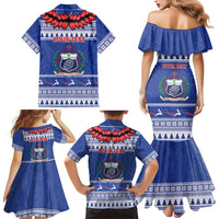 Personalised Toa Samoa Rugby Christmas Family Matching Mermaid Dress and Hawaiian Shirt Ula Fala Samoan Pattern Blue LT14 - Polynesian Pride