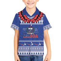 Personalised Toa Samoa Rugby Christmas Family Matching Mermaid Dress and Hawaiian Shirt Ula Fala Samoan Pattern Blue LT14 Son's Shirt Blue - Polynesian Pride