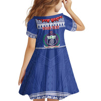Personalised Toa Samoa Rugby Christmas Family Matching Off The Shoulder Long Sleeve Dress and Hawaiian Shirt Ula Fala Samoan Pattern Blue LT14 - Polynesian Pride